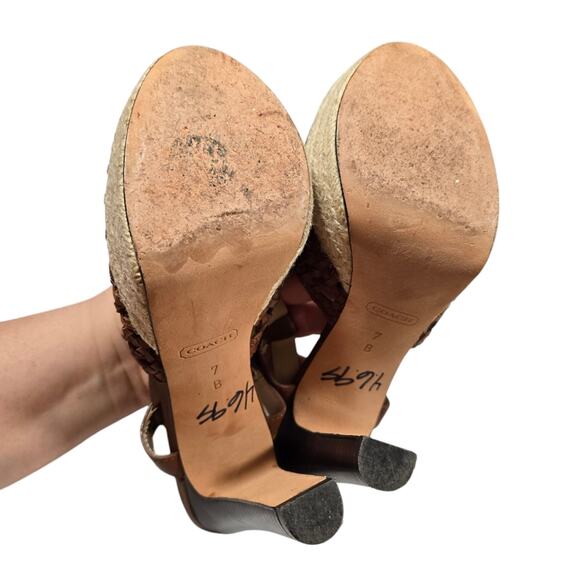 Coach Zany Brown Leather Stacked Platform Espadrille Heels sz 7 - Picture 12 of 14